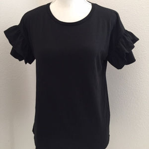 WHBM Black Ruffle Sleeve Tee XSmall